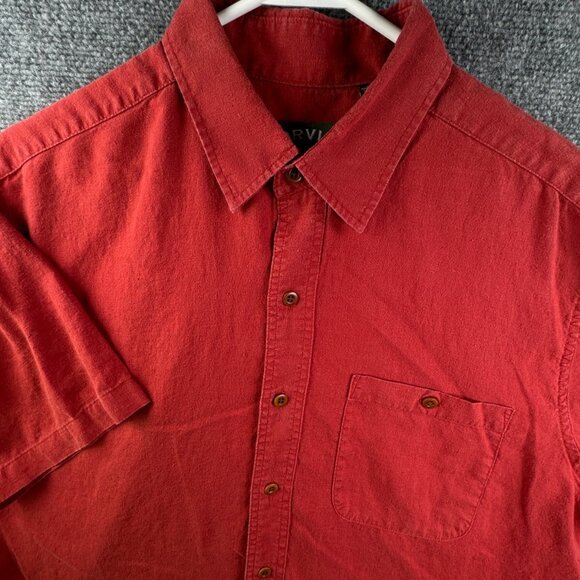 Orvis Hemp Tencel Blend Mens Short Sleeve Button Up Shirt Large Orange Red - Picture 1 of 11